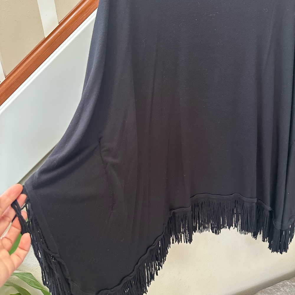 Lauren by Ralph Lauren Womens Black Fringe Poncho Blouse in XXL - Picture 3 of 7